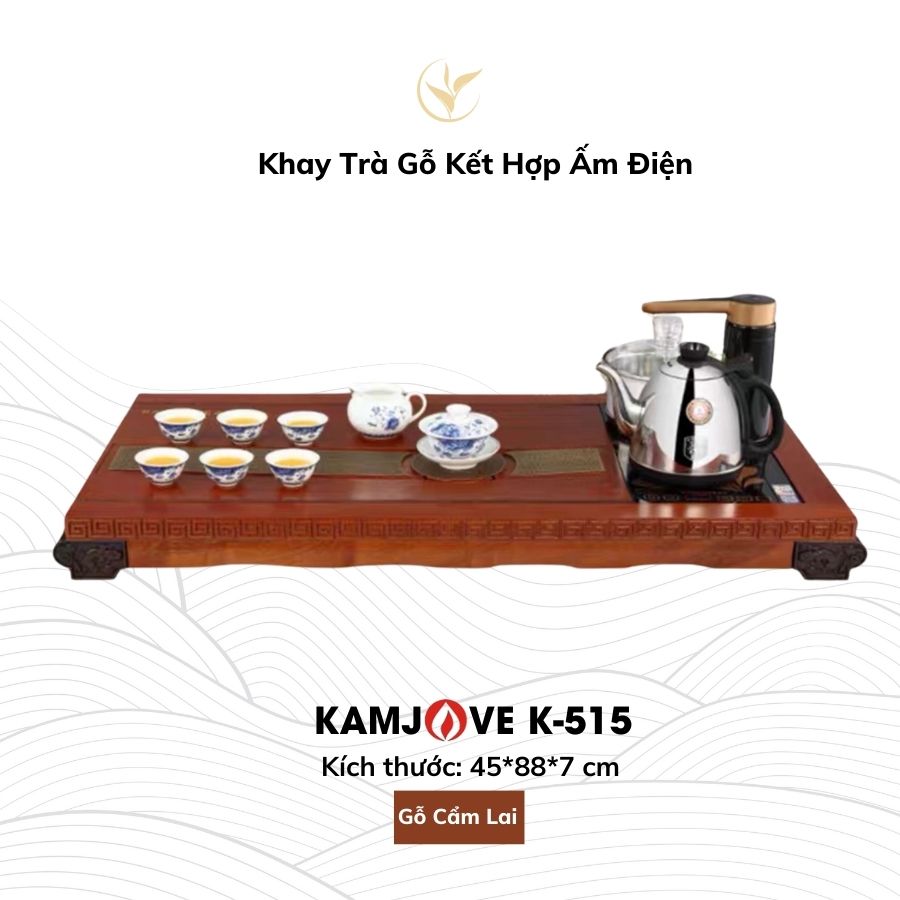 Bộ Bàn Trà Ấm Điện Chính Hãng Kamjove K-525 (Gỗ Cẩm Lai)
