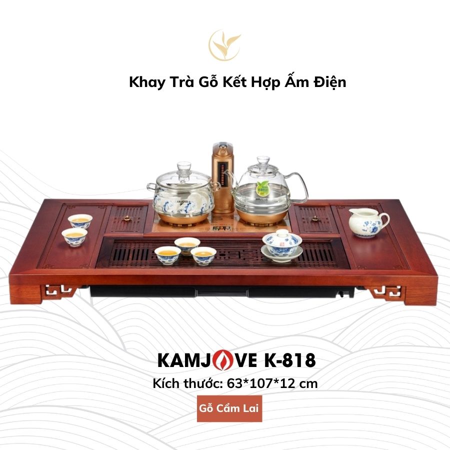 Bộ Bàn Trà Ấm Điện Chính Hãng Kamjove K-818 (Gỗ Cẩm Lai)