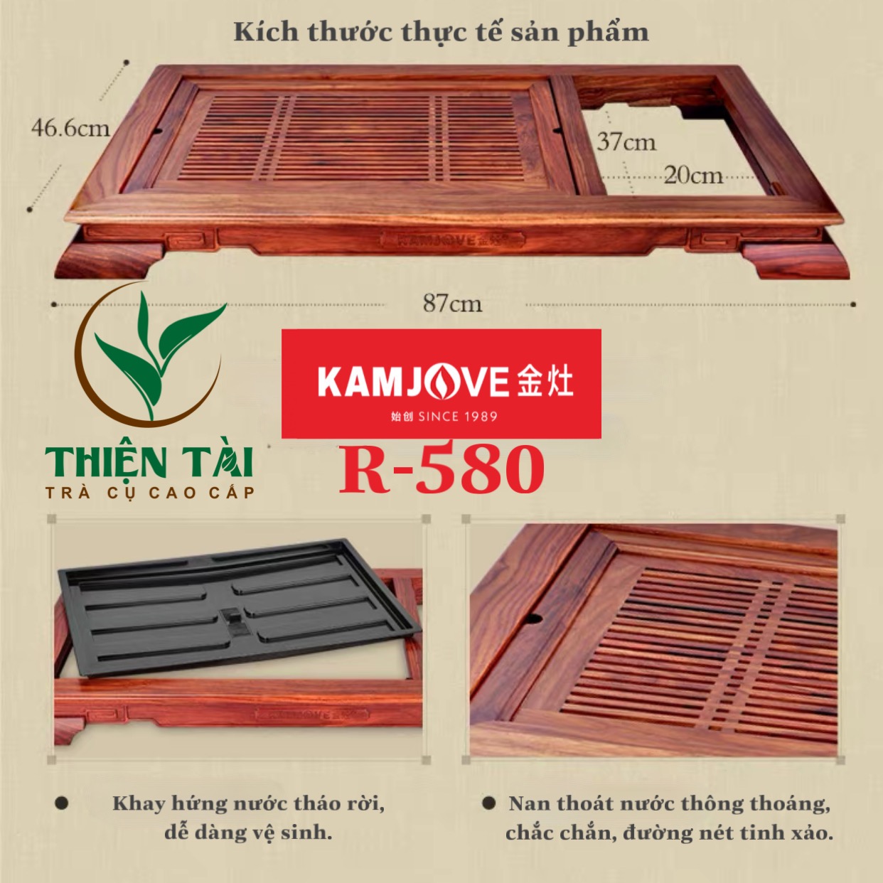 Khay Trà Gỗ Kamjove R-580 ( Gỗ Cẩm Lai)