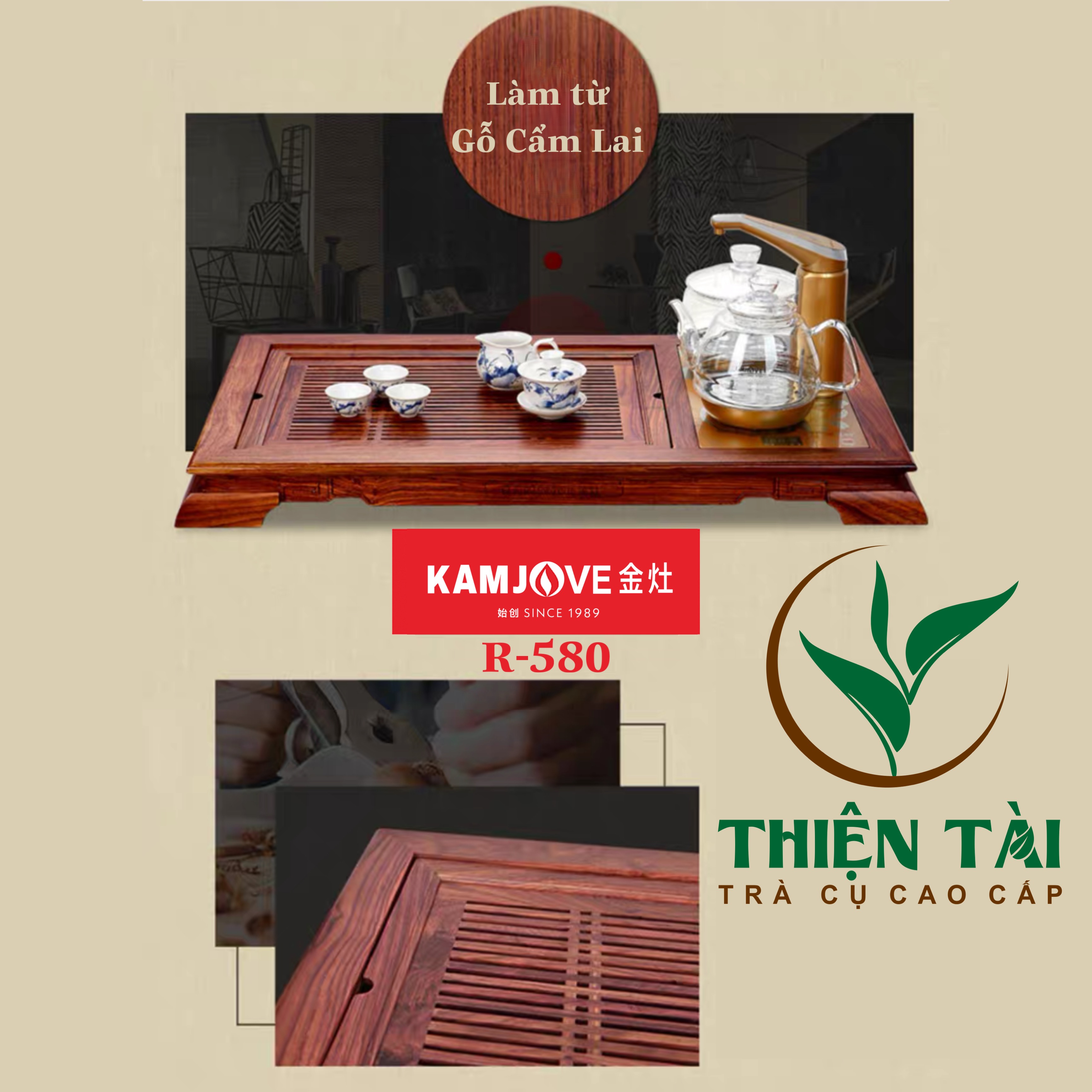 Khay Trà Gỗ Kamjove R-580 ( Gỗ Cẩm Lai)