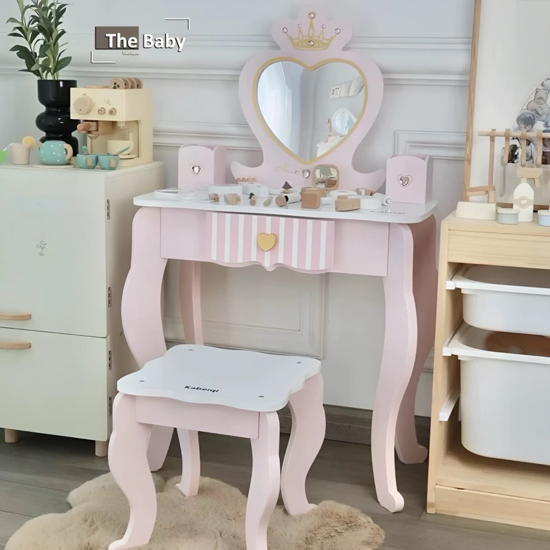 Bộ bàn ghế trang điểm gỗ trẻ em nhập khẩu cao cấp