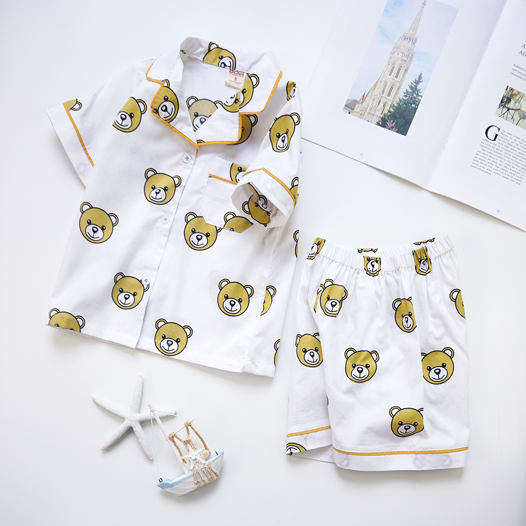 Pijama ngắn bé trai P-TN010 - Trắng gấu