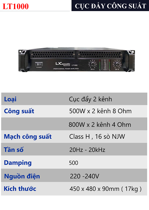 CỤC ĐẨY 2 KÊNH LX ACOUSTIC LT1000