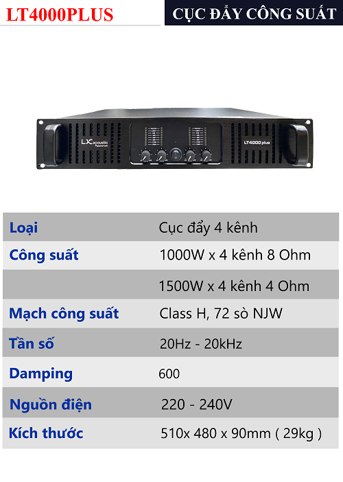 CỤC ĐẨY 4 KÊNH LX ACOUSTIC LT4000PLUS