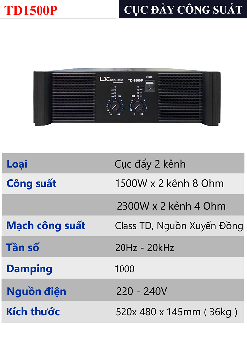 CỤC ĐẨY 2 KÊNH LX ACOUSTIC TD1500P