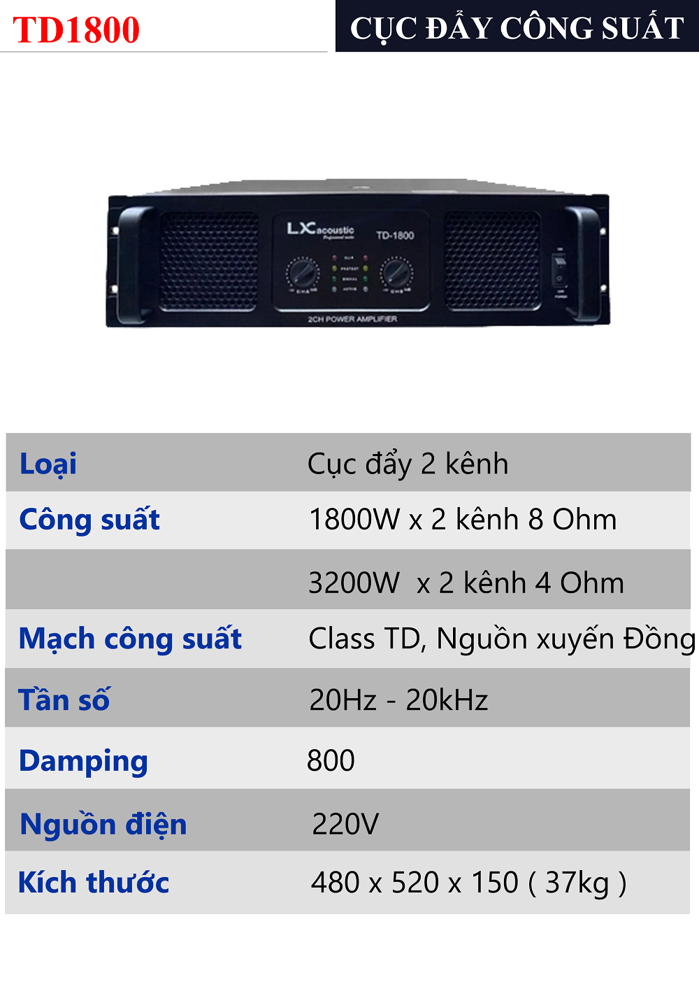 CỤC ĐẨY 2 KÊNH LX ACOUSTIC TD1800