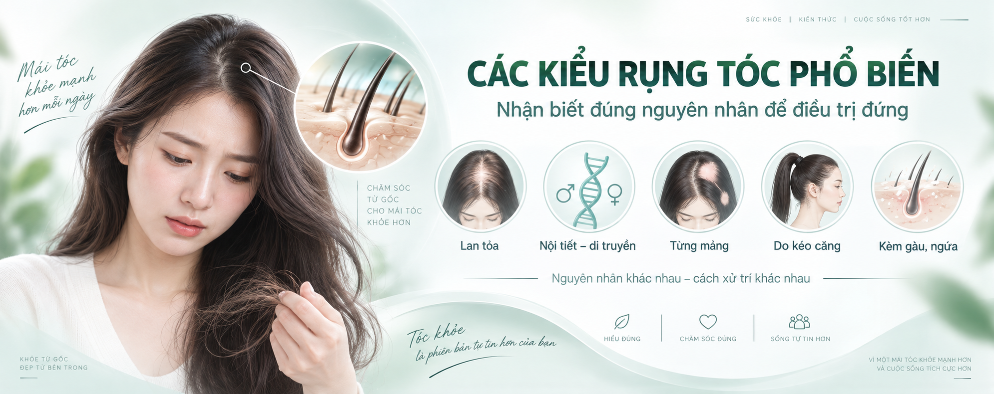 Các kiểu rụng tóc phổ biến: Nhận biết đúng để xử lý đúng