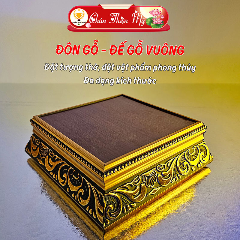 Đế Gỗ, Đôn Gỗ Vuông Kê Tượng CHÂN THIỆN MỸ, Vật Phẩm Phong Thuỷ, Đồ Trang Trí Tượng Phật Nhiều Kích Thước