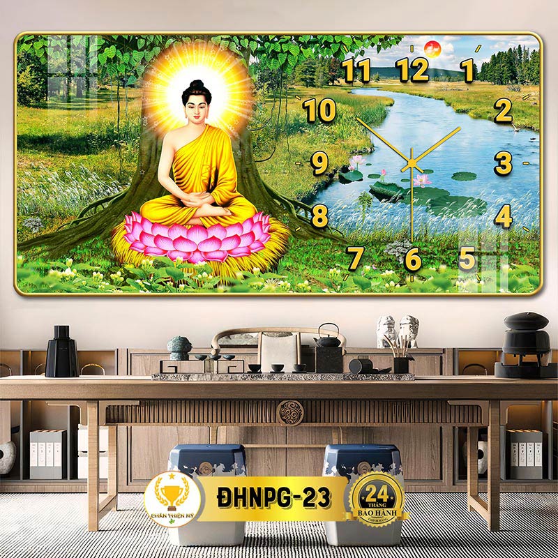 Đồng Hồ Tráng Gương Treo Tường Phật Giáo CHÂN THIỆN MỸ, Làm Quà Tặng Tân Gia, Decor Trang Trí Nhà Cửa CĐHNPG-02