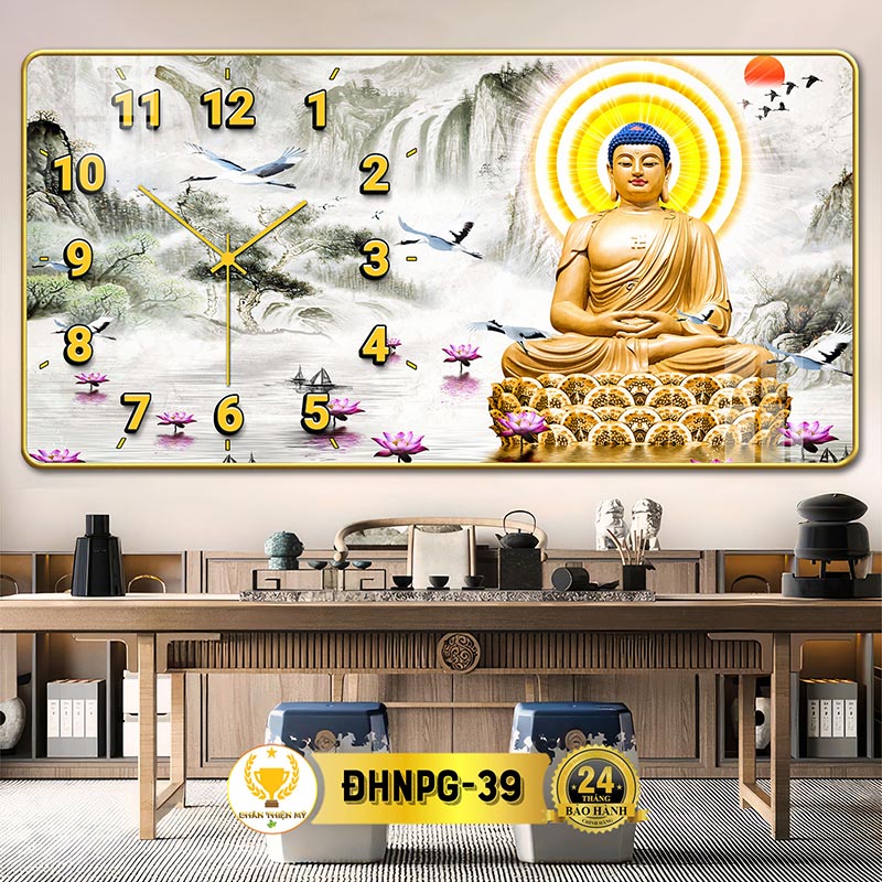 Tranh Đồng Hồ Tráng Gương Phật A Di Đà CHÂN THIỆN MỸ, Treo Tường Decor Làm Quà Tặng, Kim Trôi Không Tiếng Động CĐHNPG-05