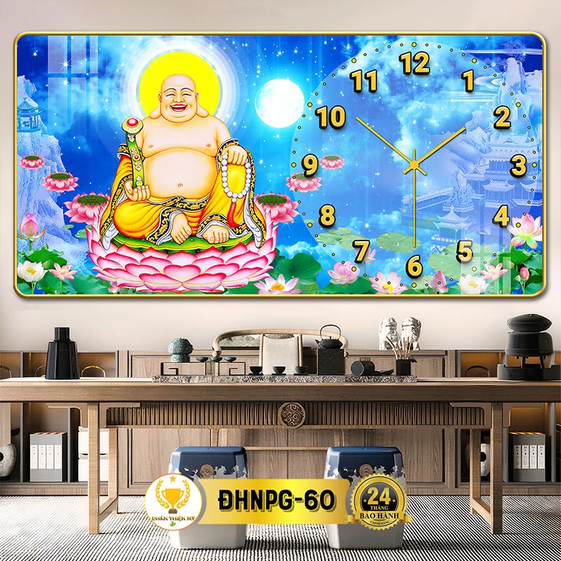 Tranh Đồng Hồ Treo Tường Phật Di Lặc CHÂN THIỆN MỸ, Decor Trang Trí Nhà Cửa, Làm Quà Khai Trương, Tân Gia CĐHNPG-08