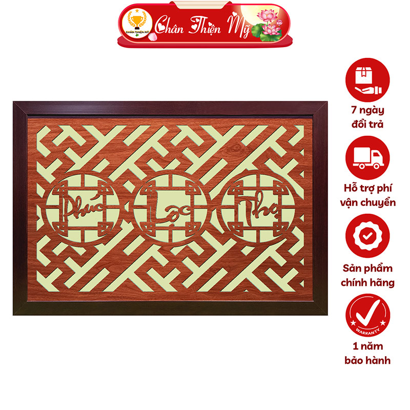 Tấm Chống Ám Khói Bàn Thờ Phúc Lộc Thọ Cắt CNC CHÂN THIỆN MỸ, Ốp Trần Nhà, Phụ Kiện Trang Trí Bàn Thờ Bằng Gỗ CNC-TCK-01