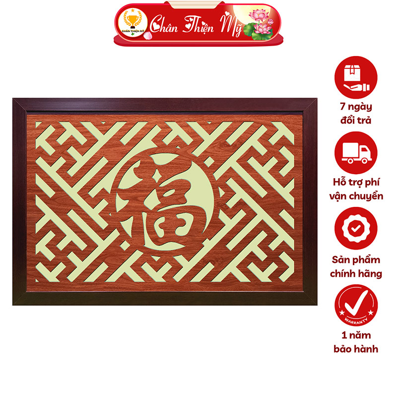 Tấm Chống Ám Khói Bàn Thờ Chữ Phúc Hán Cắt CNC CHÂN THIỆN MỸ, Ốp Trần Nhà, Phụ Kiện Trang Trí Bàn Thờ Bằng Gỗ CNC-TCK-02