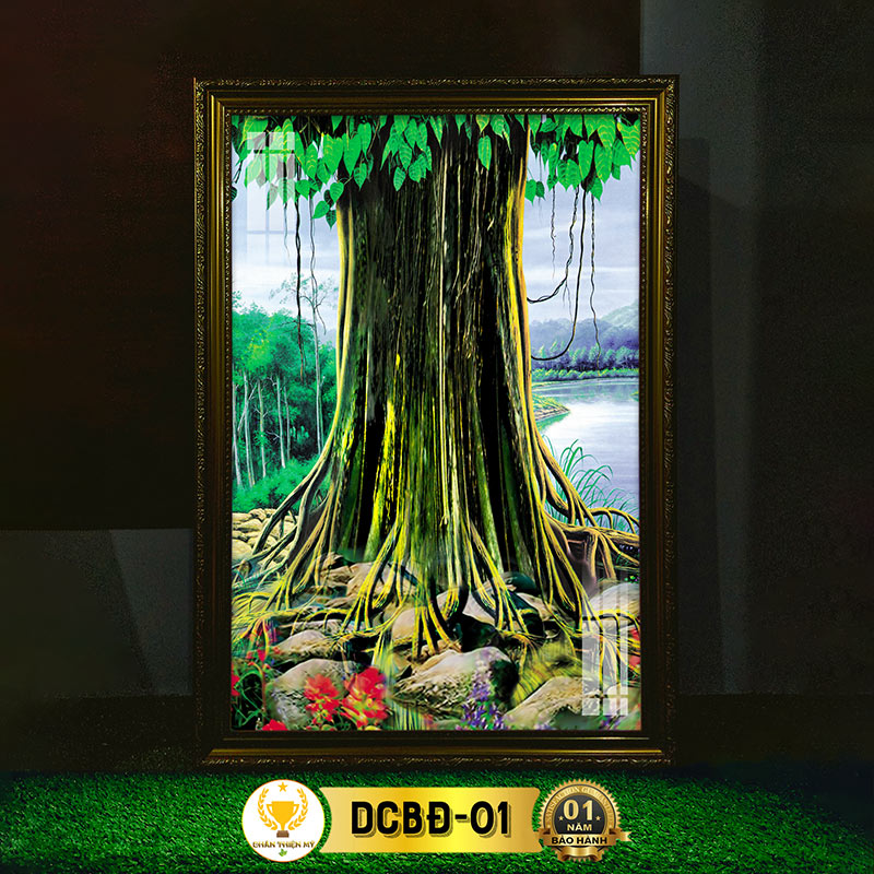 Tranh Cây Bồ Đề Treo Tường Có Đèn CHÂN THIỆN MỸ, Trang Trí Bàn Thờ Phật, Treo Phòng Thờ DCBĐ-01