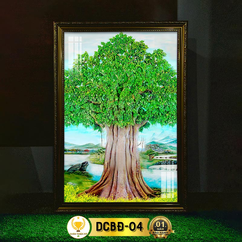 Tranh Treo Phòng Thờ Cây Bồ Đề Có Đèn CHÂN THIỆN MỸ, Trang Trí Bàn Thờ Phật Treo Tường DCBĐ-04