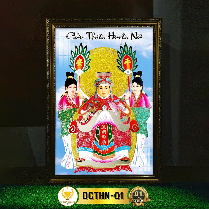 Tranh Phật Treo Tường Cửu Thiên Huyền Nữ Có Đèn CHÂN THIỆN MỸ, Trang Trí Bàn Thờ, Treo Phòng Thờ DCTHN-01