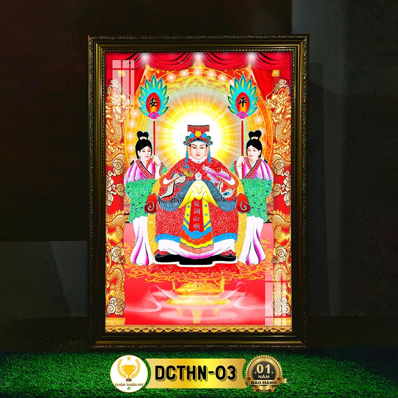 Tranh Treo Phòng Thờ Cửu Thiên Huyền Nữ Có Đèn CHÂN THIỆN MỸ, Trang Trí Bàn Thờ Phật Treo Tường DCTHN-03