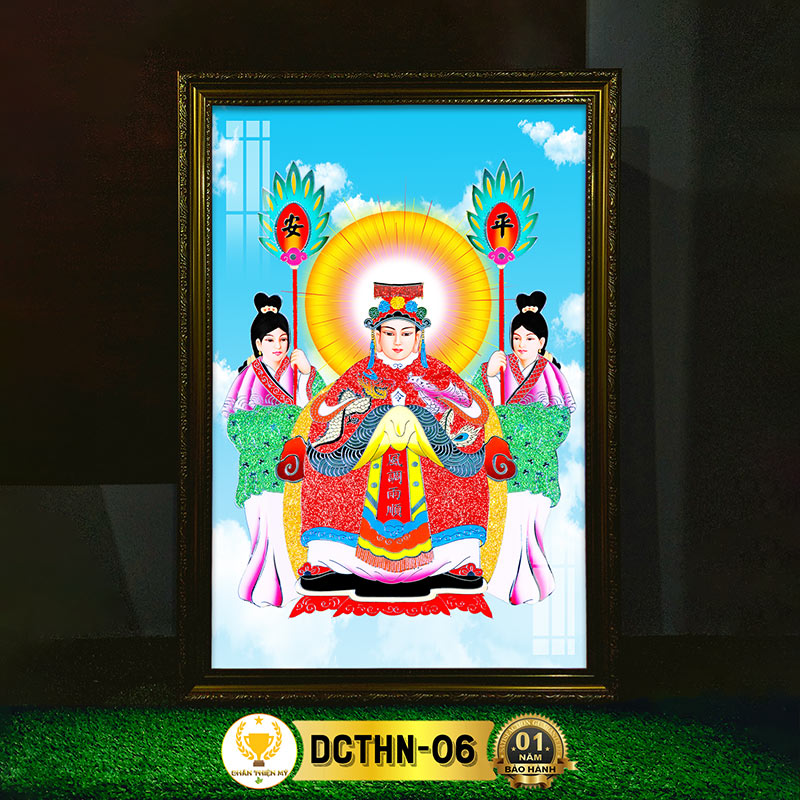 Tranh Treo Phòng Thờ Cửu Thiên Huyền Nữ Có Đèn CHÂN THIỆN MỸ, Trang Trí Bàn Thờ Phật Treo Tường DCTHN-06