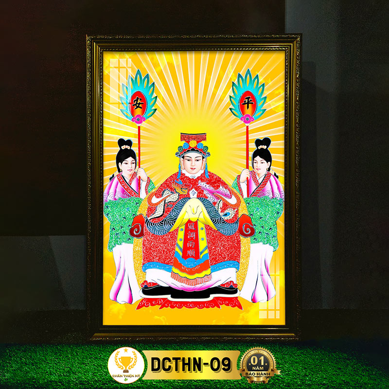 Tranh Thờ Cửu Thiên Huyền Nữ Có Đèn CHÂN THIỆN MỸ, Treo Tường Trang Trí Bàn Thờ Cùng Tượng Phật DCTHN-09