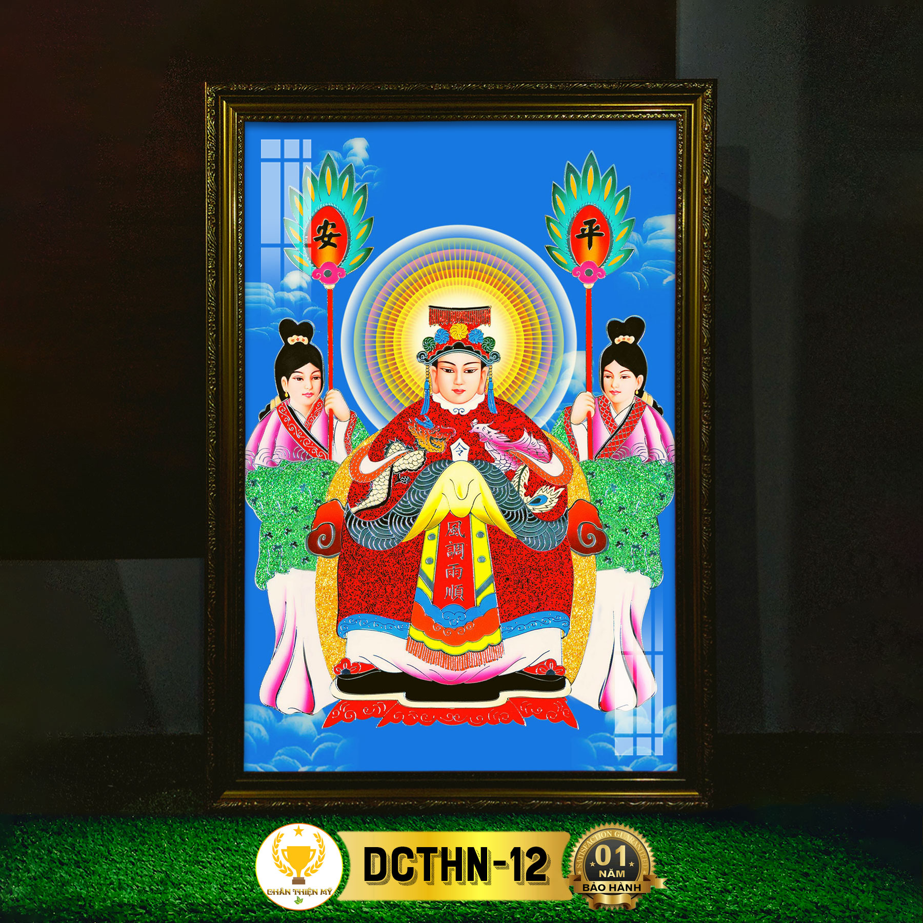 Tranh Thờ Cửu Thiên Huyền Nữ Có Đèn CHÂN THIỆN MỸ, Treo Tường Trang Trí Bàn Thờ Cùng Tượng Phật DCTHN-12