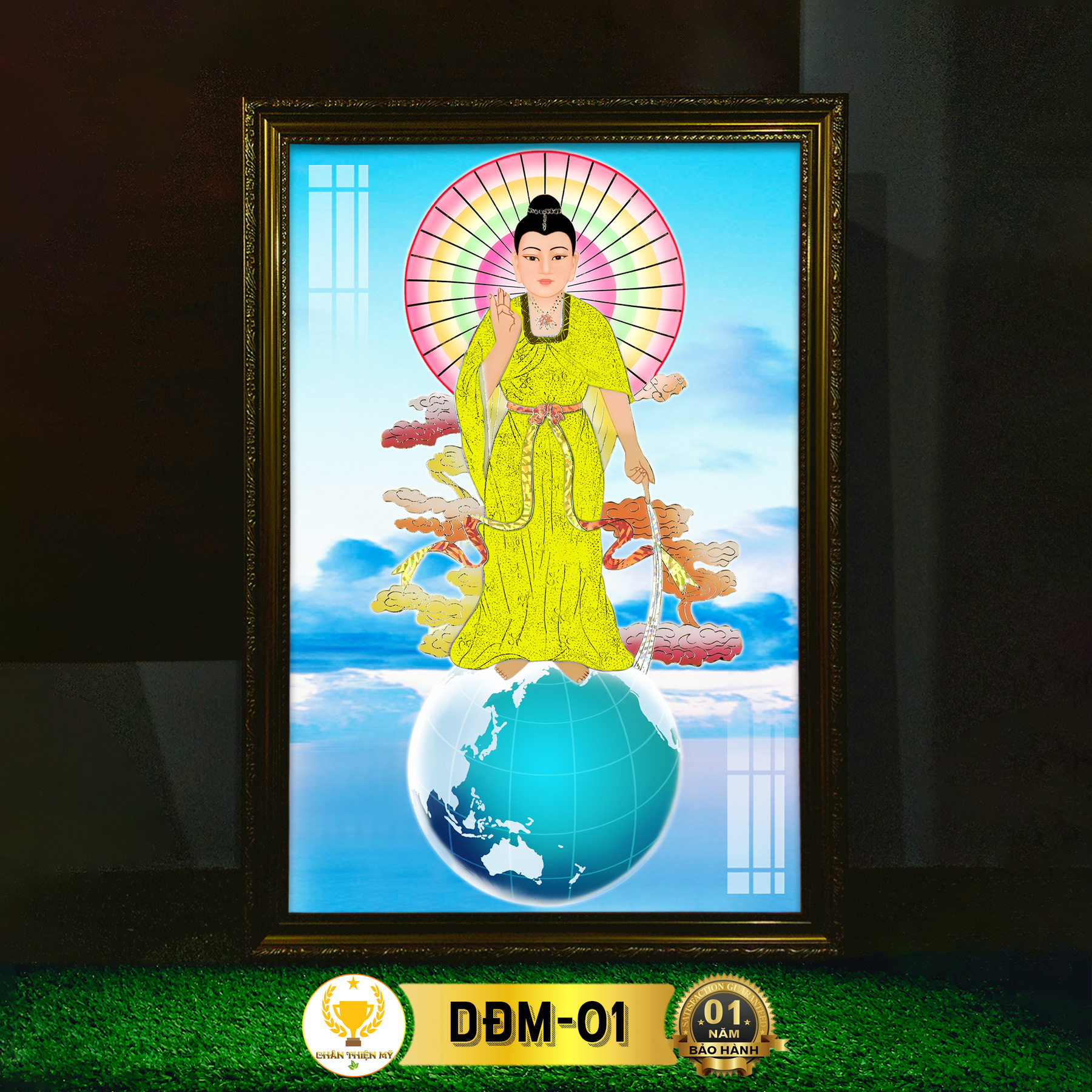 Tranh Địa Mẫu Treo Tường Có Đèn CHÂN THIỆN MỸ, Trang Trí Bàn Thờ Phật, Treo Phòng Thờ DĐM-01