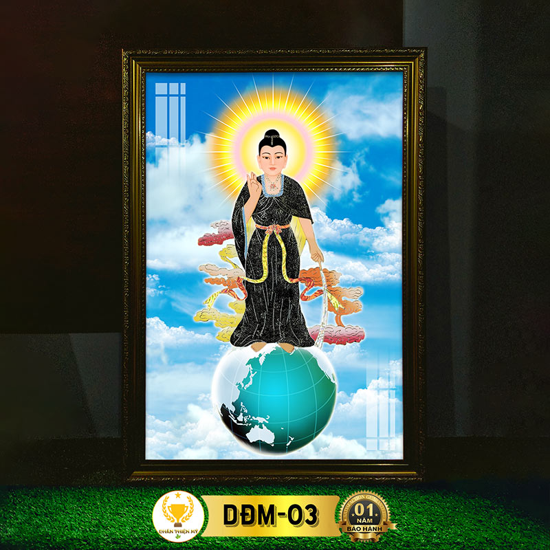Tranh Phật Treo Tường Diêu Trì Địa Mẫu Có Đèn CHÂN THIỆN MỸ, Trang Trí Bàn Thờ, Treo Phòng Thờ DĐM-03
