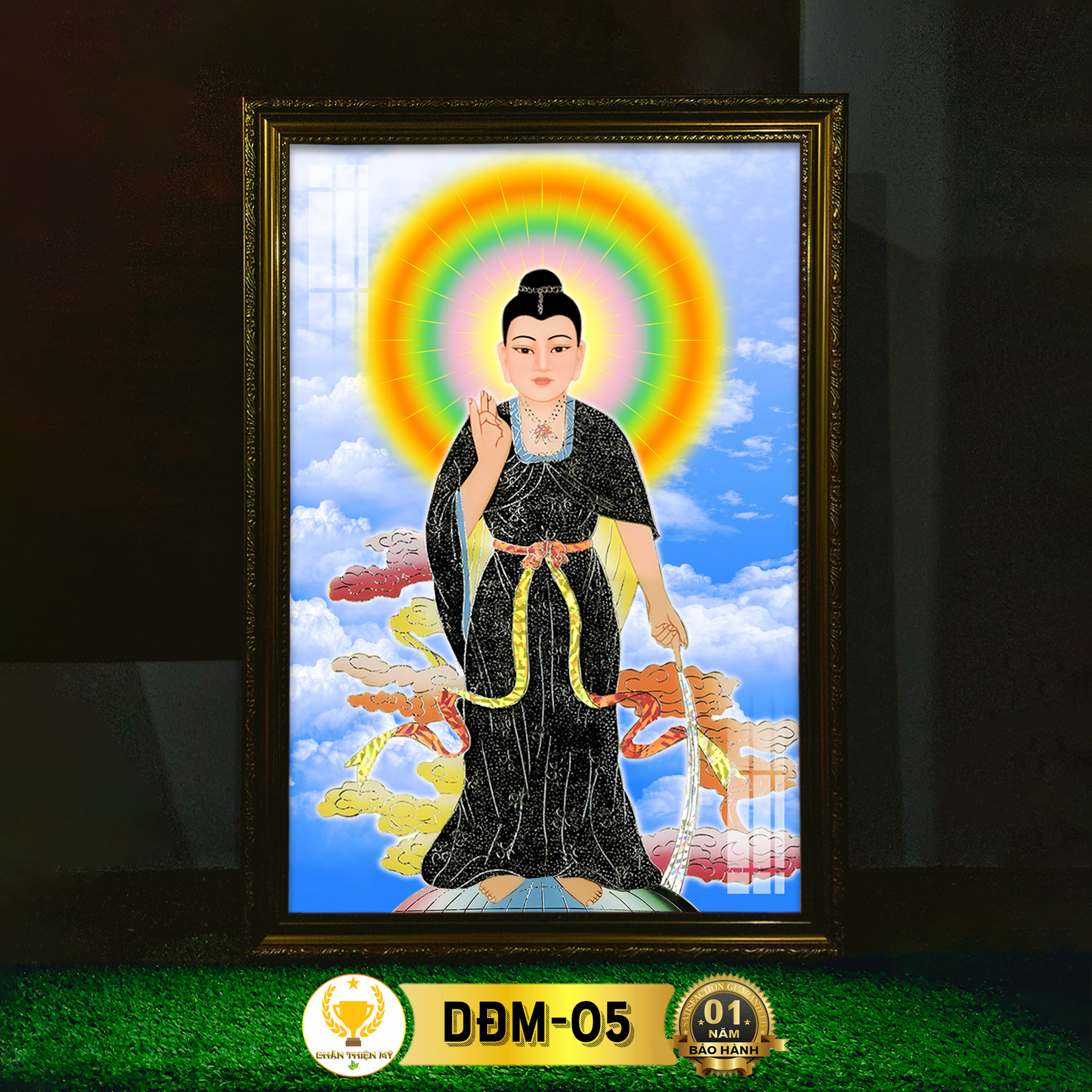 Tranh Treo Phòng Thờ Diêu Trì Địa Mẫu Có Đèn CHÂN THIỆN MỸ, Trang Trí Bàn Thờ Phật Treo Tường DĐM-05