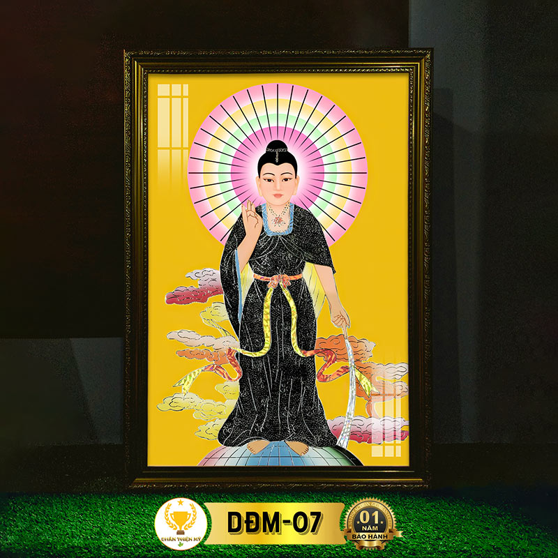 Tranh Phật Treo Tường Diêu Trì Địa Mẫu Có Đèn CHÂN THIỆN MỸ, Trang Trí Bàn Thờ, Treo Phòng Thờ DĐM-07