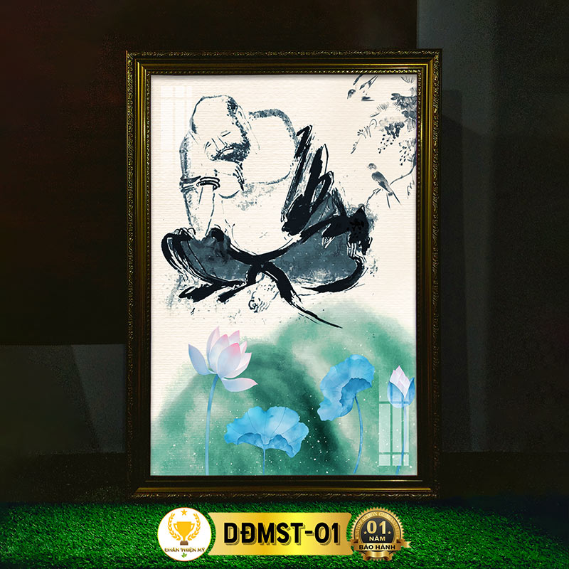 Tranh Đạt Ma Sư Tổ Có Đèn CHÂN THIỆN MỸ, Trang Trí Bàn Thờ Phật Treo Tường, Treo Phòng Thờ DĐMST-01