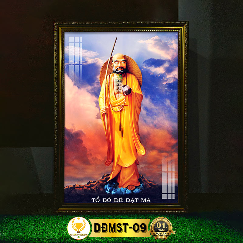 Tranh Đạt Ma Sư Tổ Có Đèn CHÂN THIỆN MỸ, Trang Trí Bàn Thờ Phật Treo Tường, Treo Phòng Thờ DĐMST-09
