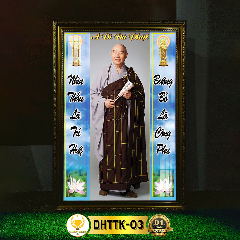 Tranh Treo Phòng Thờ Hoà Thượng Tịnh Không Có Đèn CHÂN THIỆN MỸ, Trang Trí Bàn Thờ Phật Treo Tường DHTTK-03