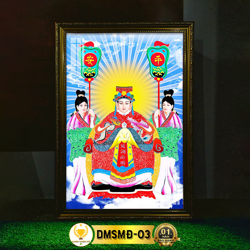 Tranh Treo Phòng Thờ Mẹ Sanh Mẹ Độ Có Đèn CHÂN THIỆN MỸ, Treo Tường Trang Trí Bàn Thờ Phật DMSMĐ-03