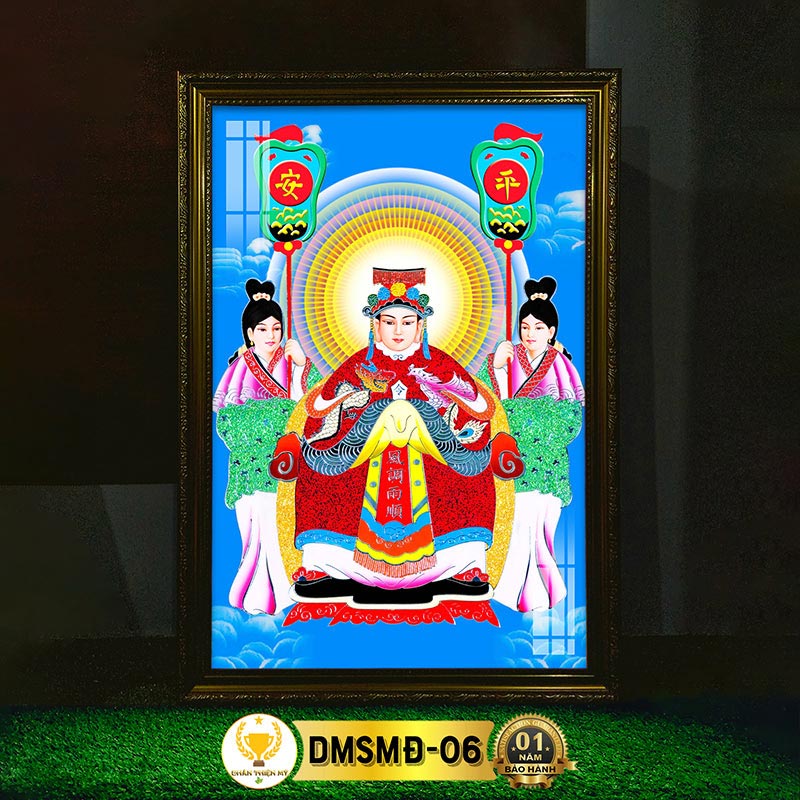 Tranh Treo Phòng Thờ Mẹ Sanh Mẹ Độ Có Đèn CHÂN THIỆN MỸ, Treo Tường Trang Trí Bàn Thờ Phật DMSMĐ-06