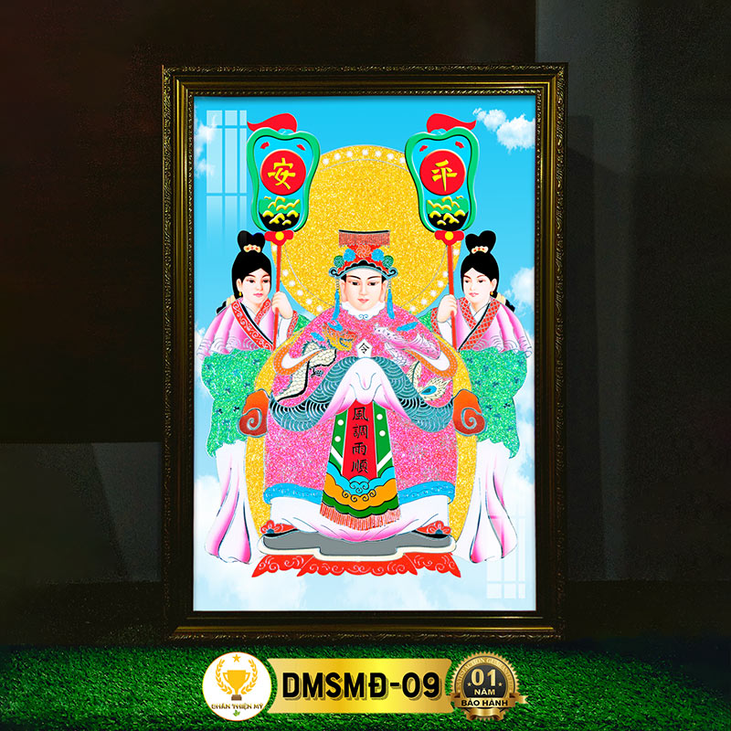 Tranh Treo Phòng Thờ Mẹ Sanh Mẹ Độ Có Đèn CHÂN THIỆN MỸ, Treo Tường Trang Trí Bàn Thờ Phật DMSMĐ-09
