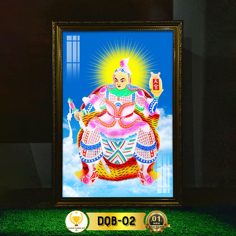 Tranh Treo Phòng Thờ Quan Bình Thái Tử Có Đèn CHÂN THIỆN MỸ, Trang Trí Bàn Thờ Treo Tường DQB-02