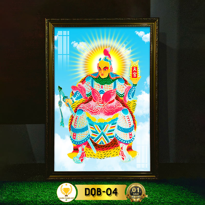 Tranh Thờ Quan Bình Thái Tử Có Đèn CHÂN THIỆN MỸ, Treo Tường Trang Trí Bàn Thờ, Treo Phòng Thờ DQB-04