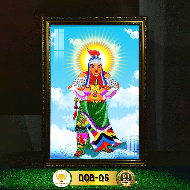 Tranh Treo Phòng Thờ Quan Bình Thái Tử Có Đèn CHÂN THIỆN MỸ, Trang Trí Bàn Thờ Treo Tường DQB-05