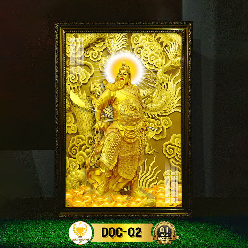 Tranh Quan Công Có Đèn CHÂN THIỆN MỸ, Treo Tường Trang Trí Bàn Thờ, Treo Phòng Thờ DQC-02