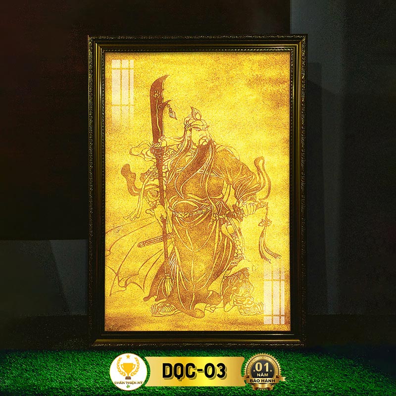 Tranh Thờ Quan Công Có Đèn CHÂN THIỆN MỸ, Treo Tường Trang Trí Bàn Thờ Cùng Tượng Quan Vũ DQC-03