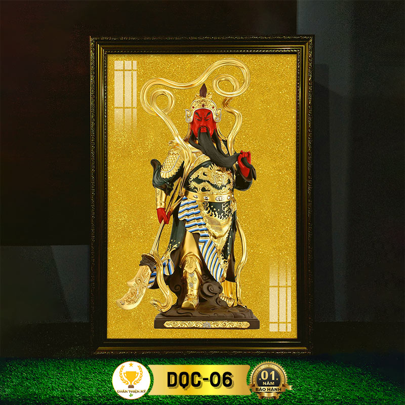 Tranh Treo Phòng Thờ Quan Thánh Đế Quân Có Đèn CHÂN THIỆN MỸ, Trang Trí Bàn Thờ Phật Treo Tường DQC-06