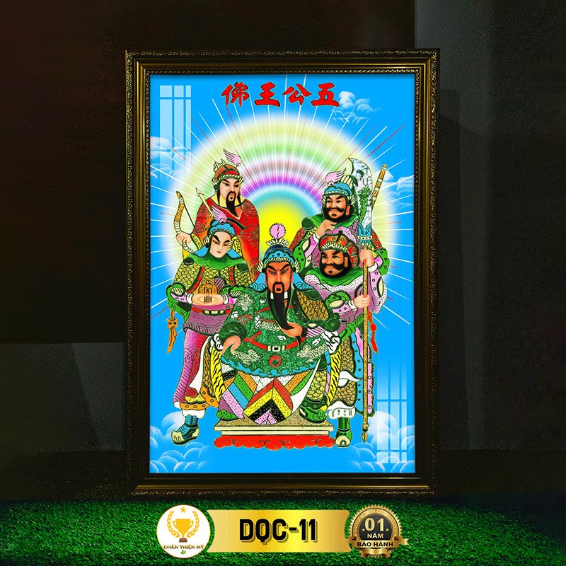 Tranh Quan Công Có Đèn CHÂN THIỆN MỸ, Treo Tường Trang Trí Bàn Thờ, Treo Phòng Thờ DQC-11