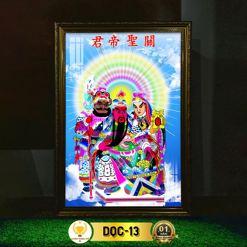Tranh Thờ Quan Công Có Đèn CHÂN THIỆN MỸ, Treo Tường Trang Trí Bàn Thờ Cùng Tượng Quan Vũ DQC-13