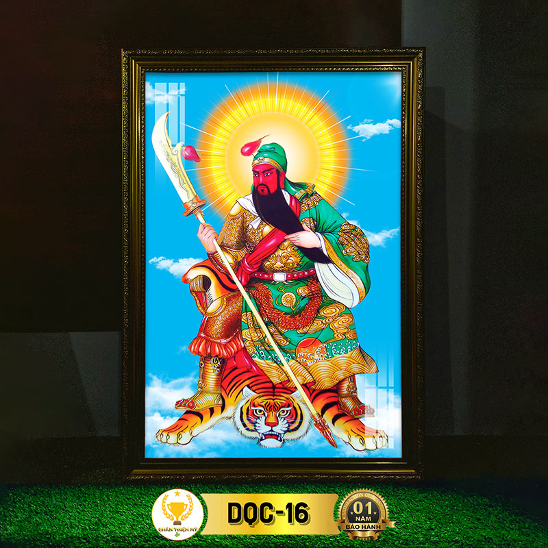 Tranh Quan Công Có Đèn CHÂN THIỆN MỸ, Treo Tường Trang Trí Bàn Thờ, Treo Phòng Thờ DQC-16