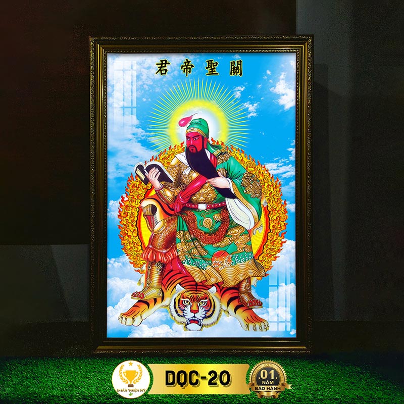Tranh Thờ Quan Công Có Đèn CHÂN THIỆN MỸ, Treo Tường Trang Trí Bàn Thờ Cùng Tượng Quan Vũ DQC-20