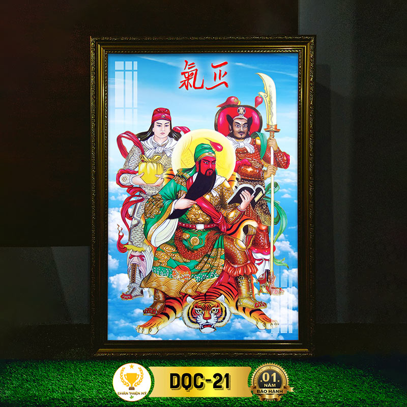 Tranh Treo Phòng Thờ Quan Thánh Đế Quân Có Đèn CHÂN THIỆN MỸ, Trang Trí Bàn Thờ Phật Treo Tường DQC-21