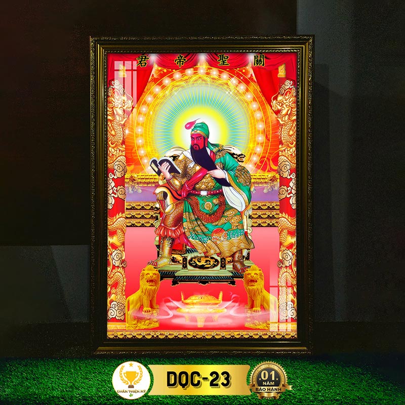 Tranh Quan Công Có Đèn CHÂN THIỆN MỸ, Treo Tường Trang Trí Bàn Thờ, Treo Phòng Thờ DQC-23