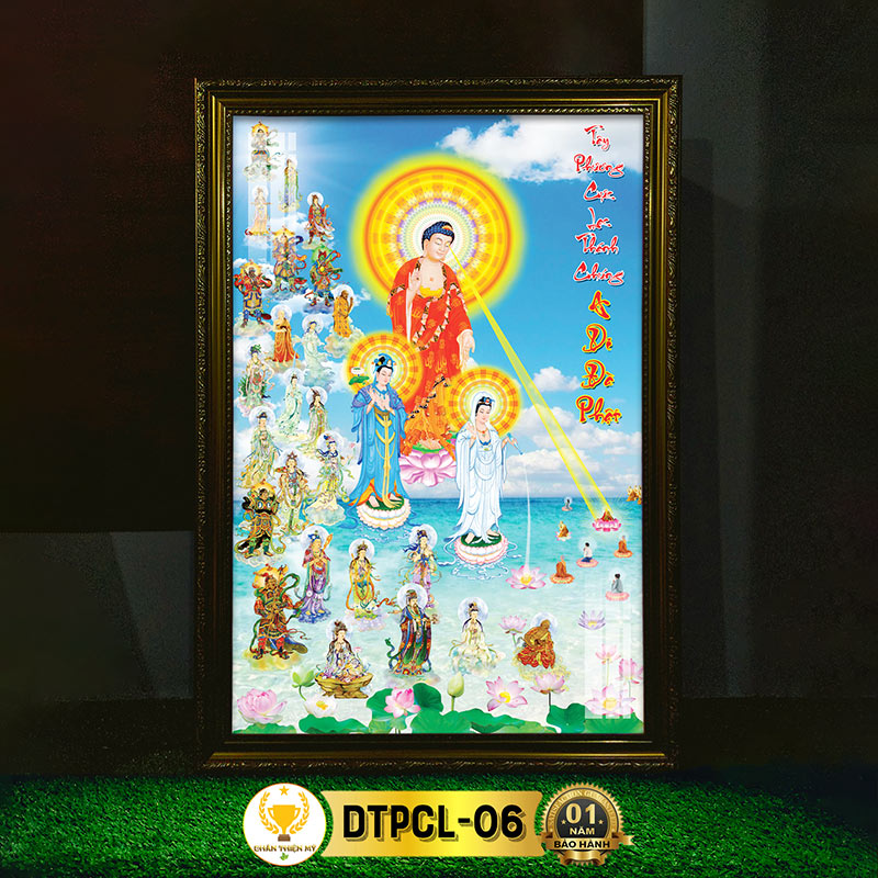 Tranh Phật Treo Tường Tây Phương Cực Lạc Có Đèn CHÂN THIỆN MỸ, Trang Trí Bàn Thờ, Treo Phòng Thờ DTPCL-06