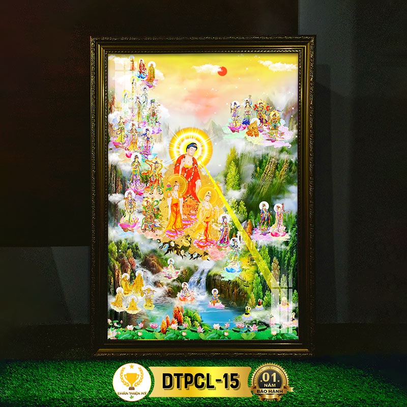 Tranh Treo Phòng Thờ Tây Phương Cực Lạc Có Đèn CHÂN THIỆN MỸ, Treo Tường Trang Trí Bàn Thờ Phật DTPCL-15