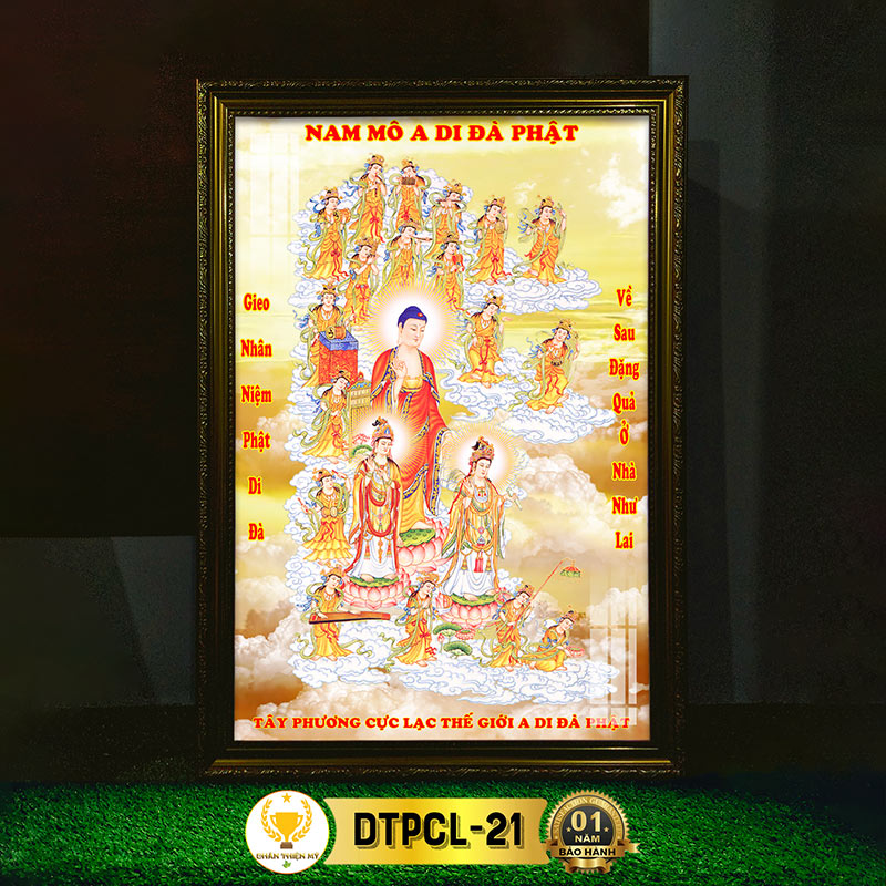 Tranh Tây Phương Cực Lạc Có Đèn CHÂN THIỆN MỸ, Treo Tường Trang Trí Bàn Thờ Phật, Treo Phòng Thờ DTPCL-21
