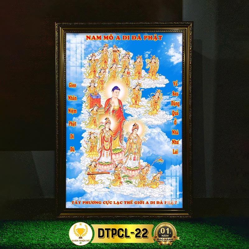Tranh Phật Treo Tường Tây Phương Cực Lạc Có Đèn CHÂN THIỆN MỸ, Trang Trí Bàn Thờ, Treo Phòng Thờ DTPCL-22